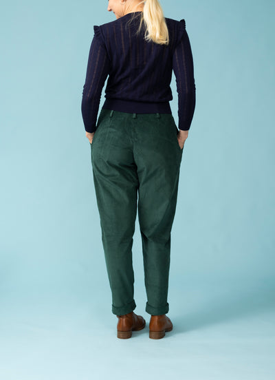 High waisted corduroy trousers - bottle green