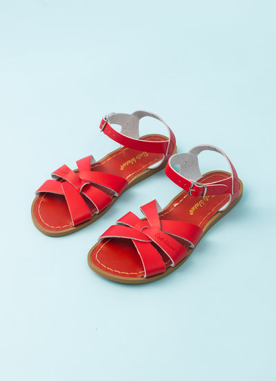 Flade sandaler i læder - rød