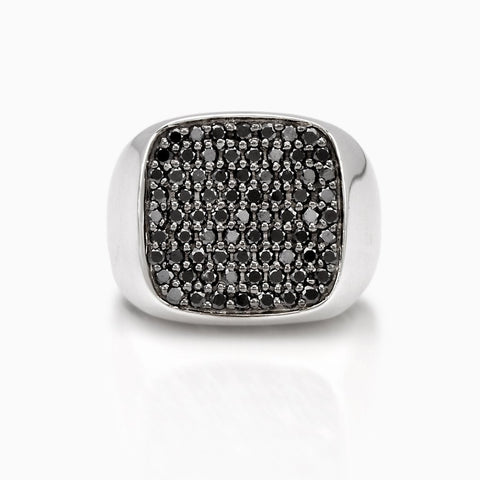 SEVEN50 18K SIGNET RING WITH BLACK DIAMONDS