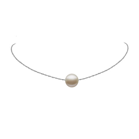 NIA LYNN WHITE GOLD SINGLE PEARL CHOKER NECKLACE