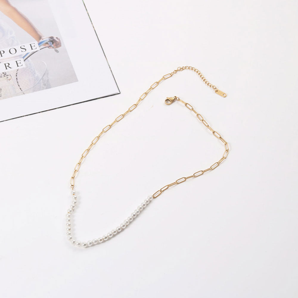 Half Beads Half Gold Chain Necklace