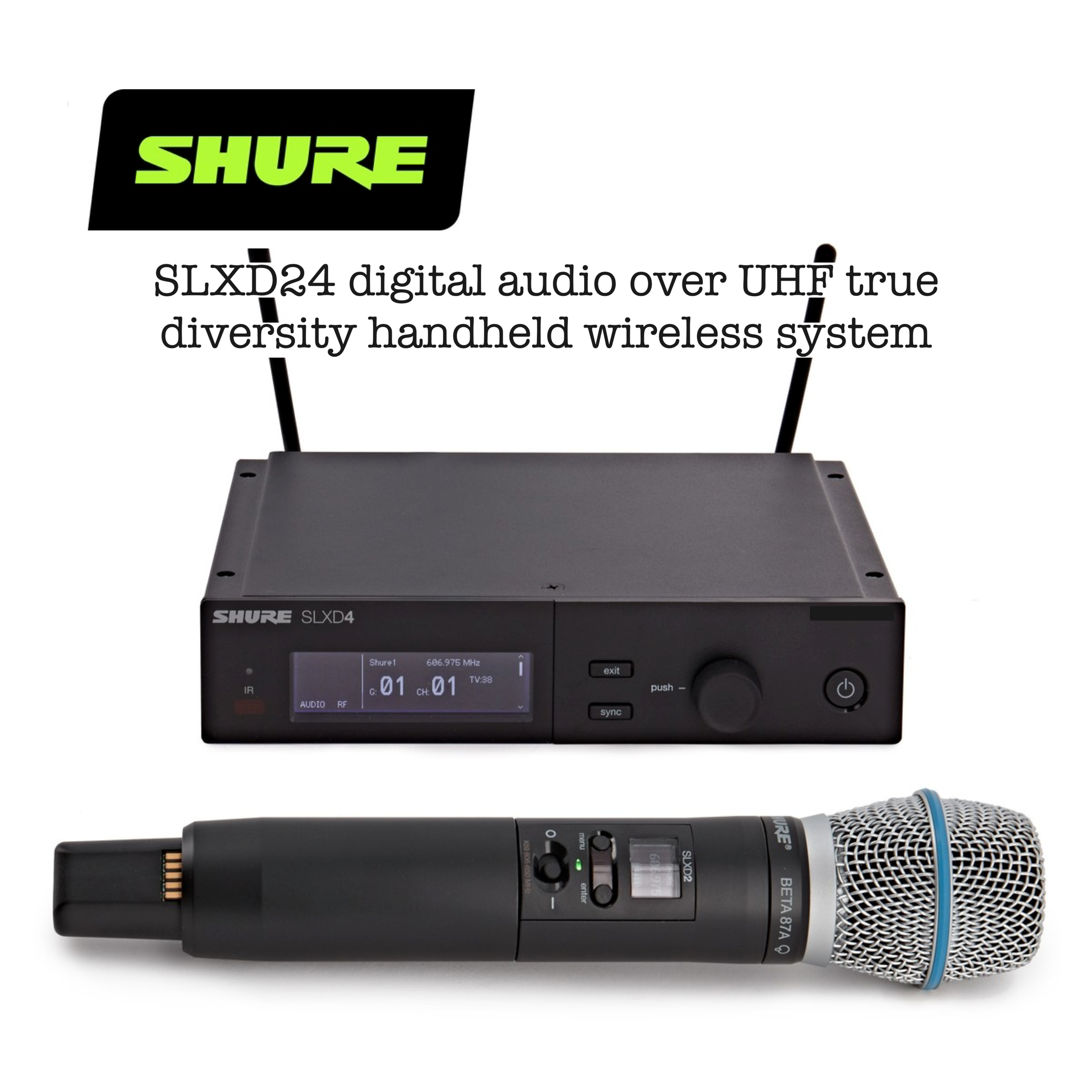 (C31) Shure SLXD24 Digital over UHF Handheld Transmitter and Receiver - select band