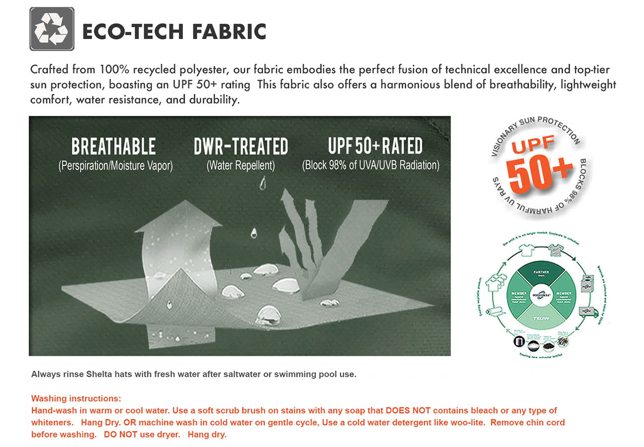 UPF 50+ Certified Eco Feather-Tech Breathable Fabric ﻿DWR Coated (Water Resistant)