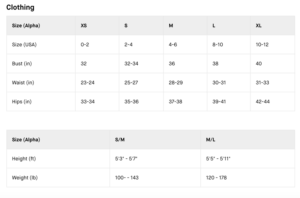 Sizing Chart