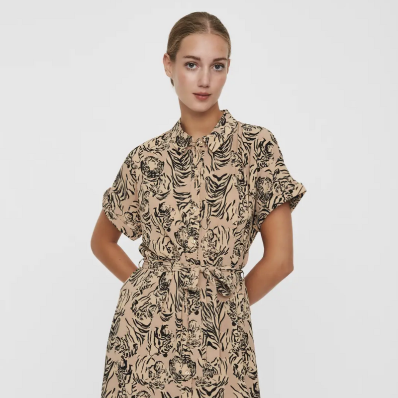 tiger print shirt dress