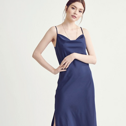 blue satin slip dress