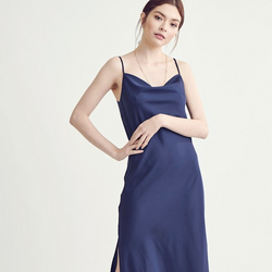 navy blue satin slip dress