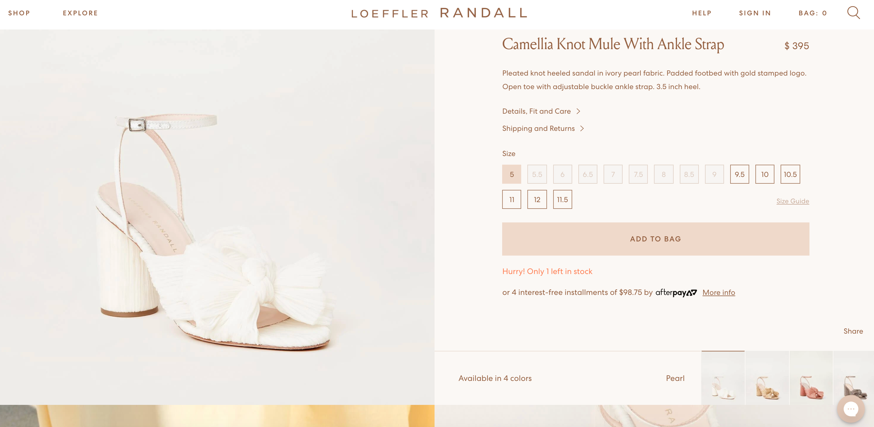 Loeffler Randall product pages showcase the variants of every product.