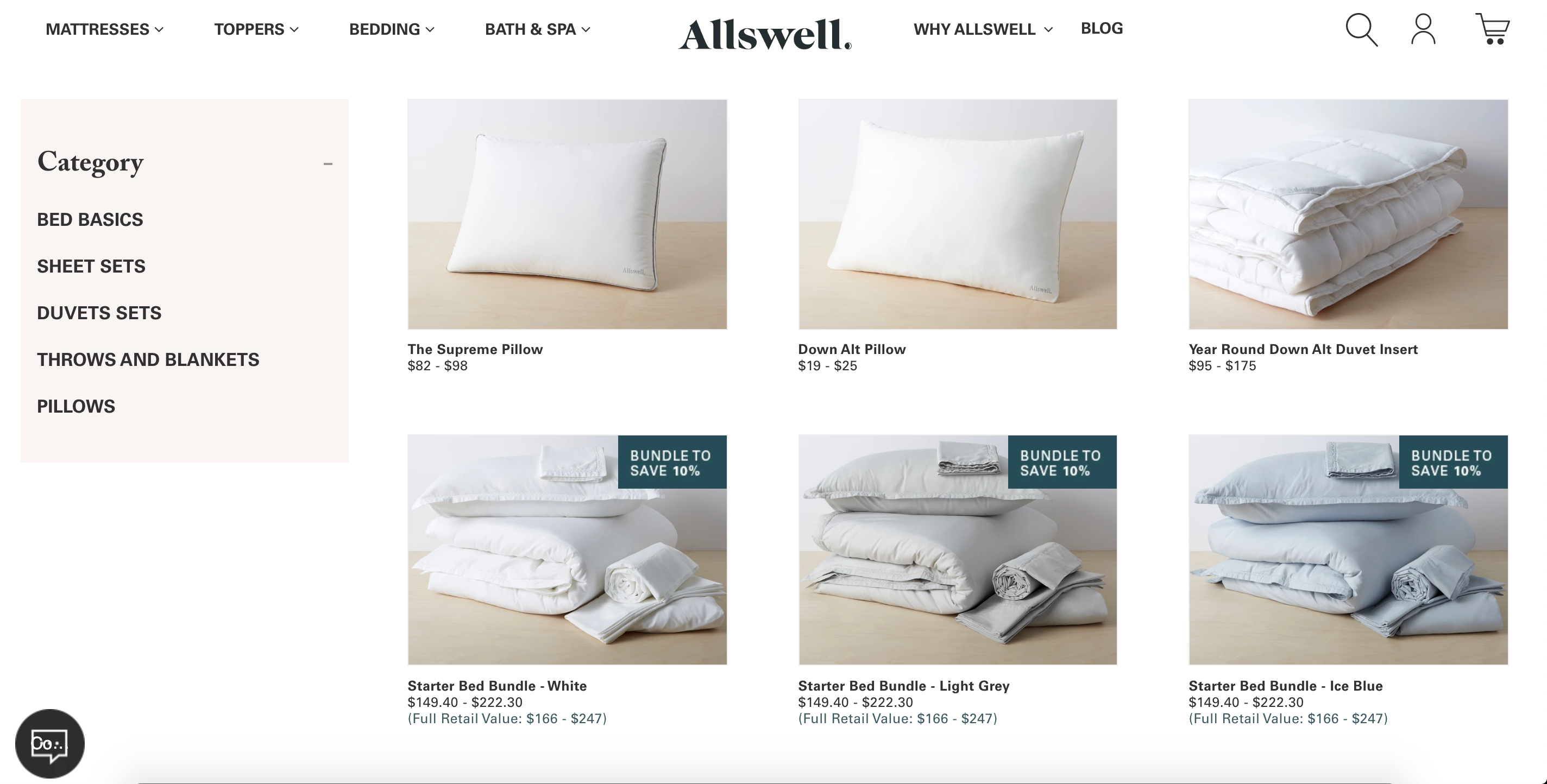 Allswell Home bundles some of their complementary products and attaches a savings.