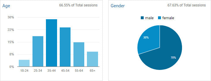 Demographic Overview in Google Analytics shows your traffic broken down by age range and gender.