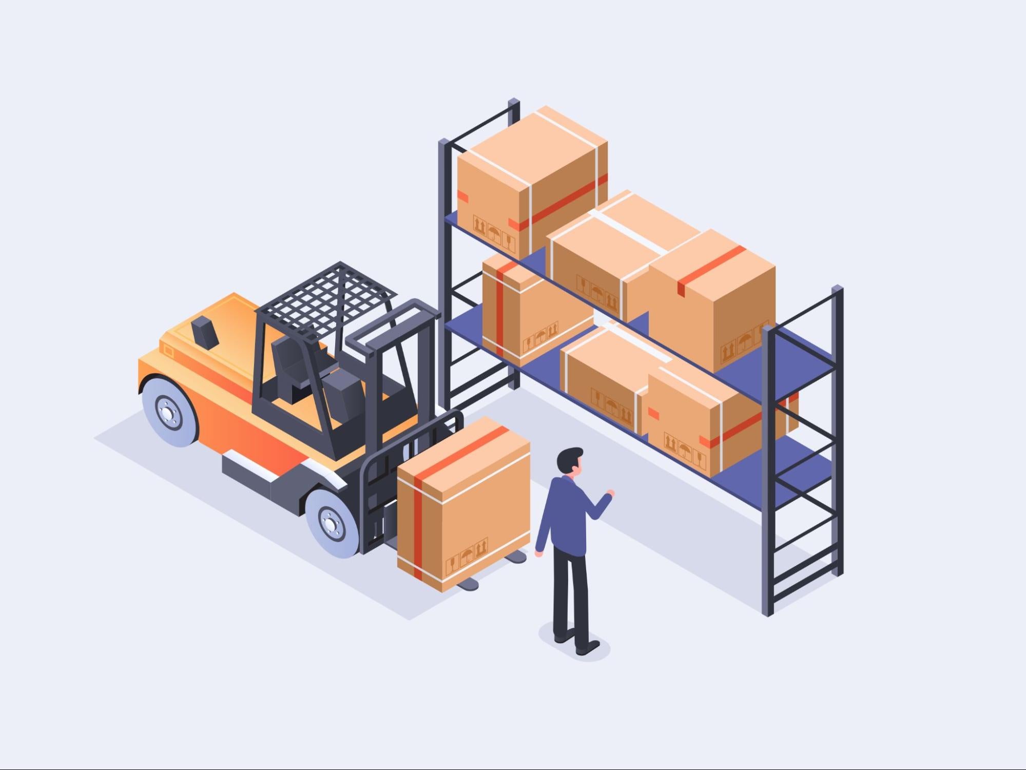 Forklift moving packages.