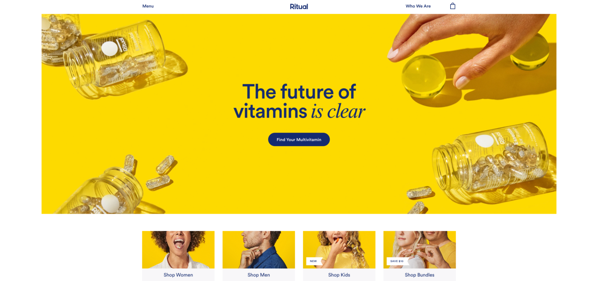 The homepage for vitamin brand Ritual designed by Simplistic
