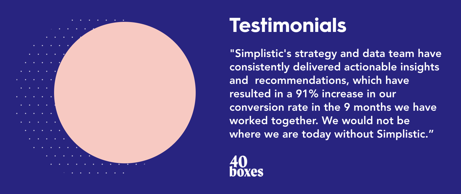 A testimonial from 40 Boxes.
