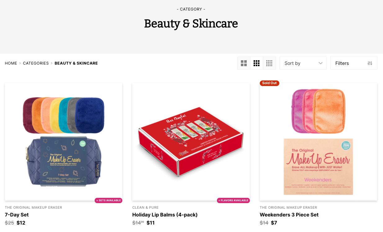 The beauty and skincare section of the 40 Boxes website.