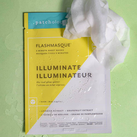packing of illuminate sheet mask showing moisture serum and hydration