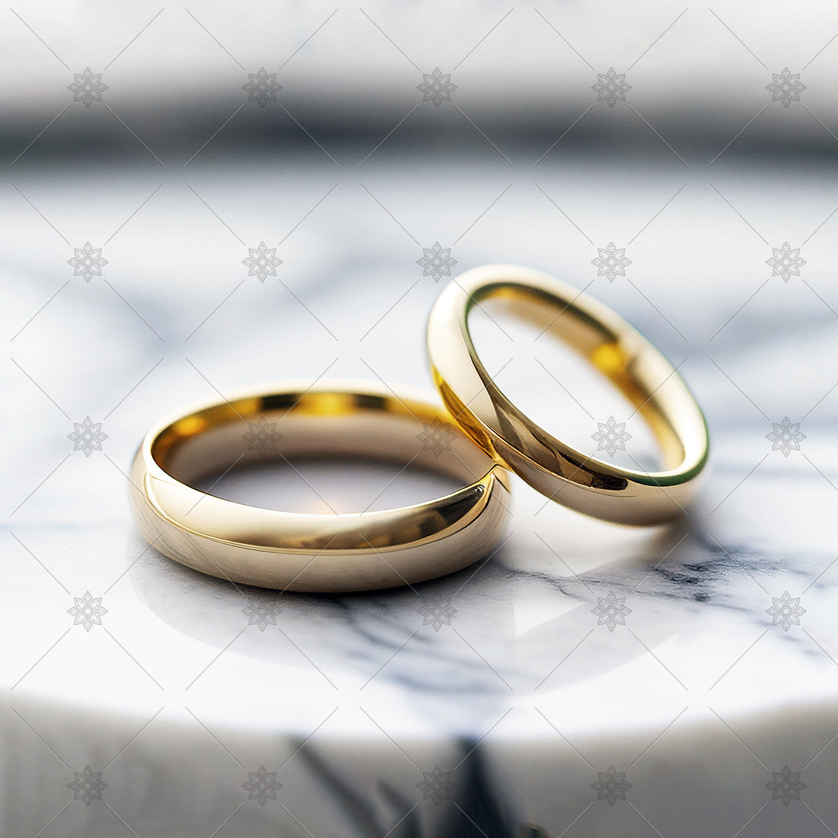 couples wedding rings in yellow gold