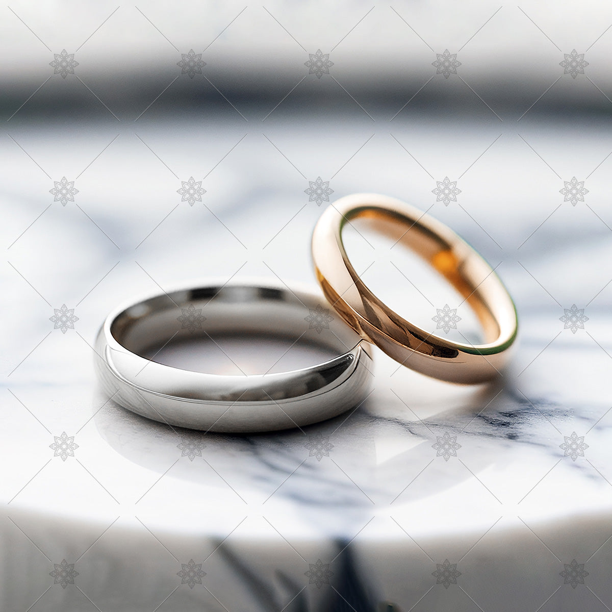 wedding rings for couples in white and rose gold