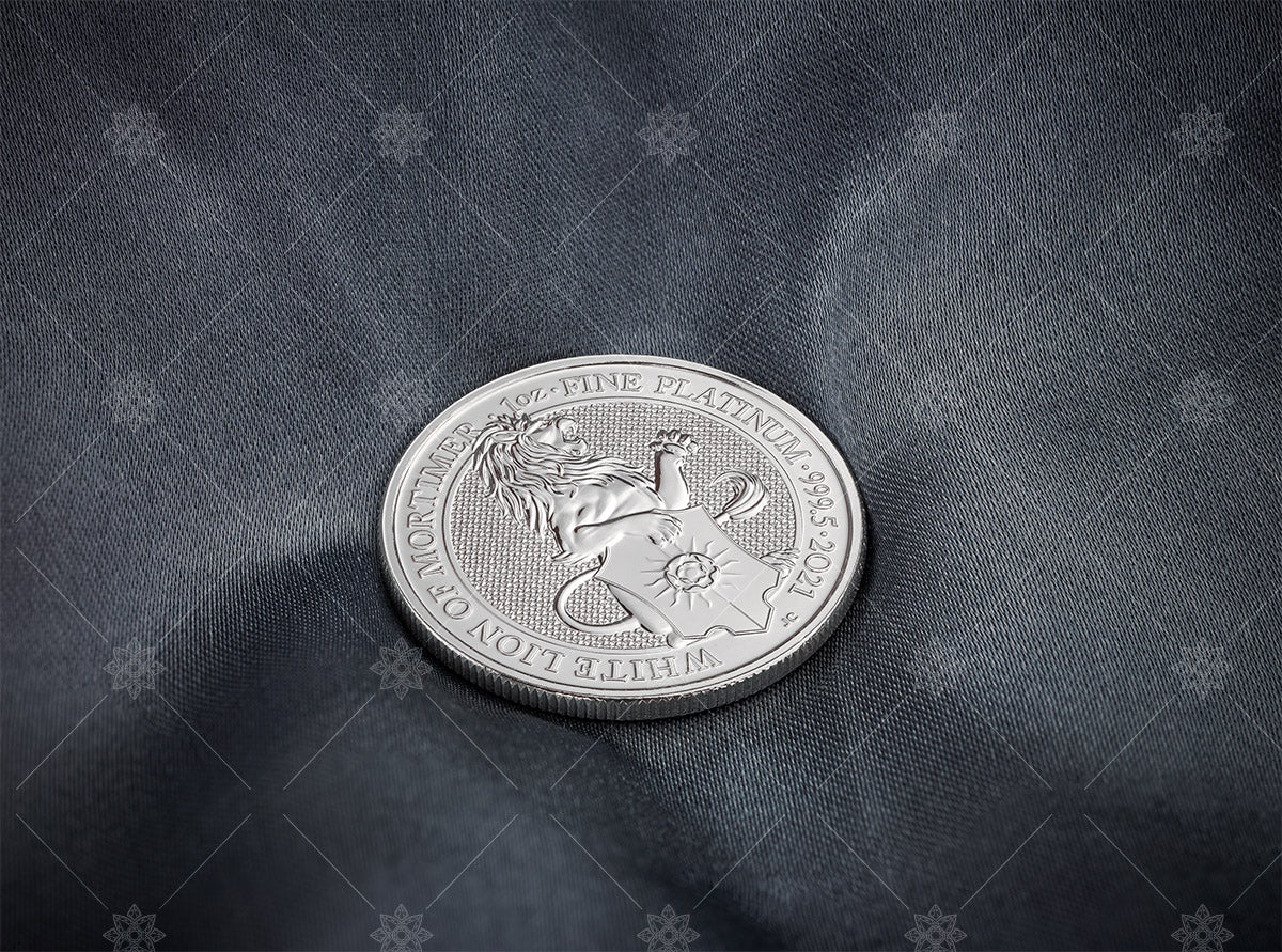1oz platinum mortimer coin on grey silk