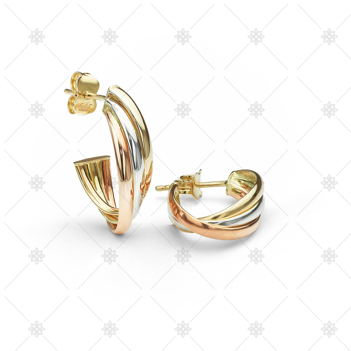 tri colour gold earrings