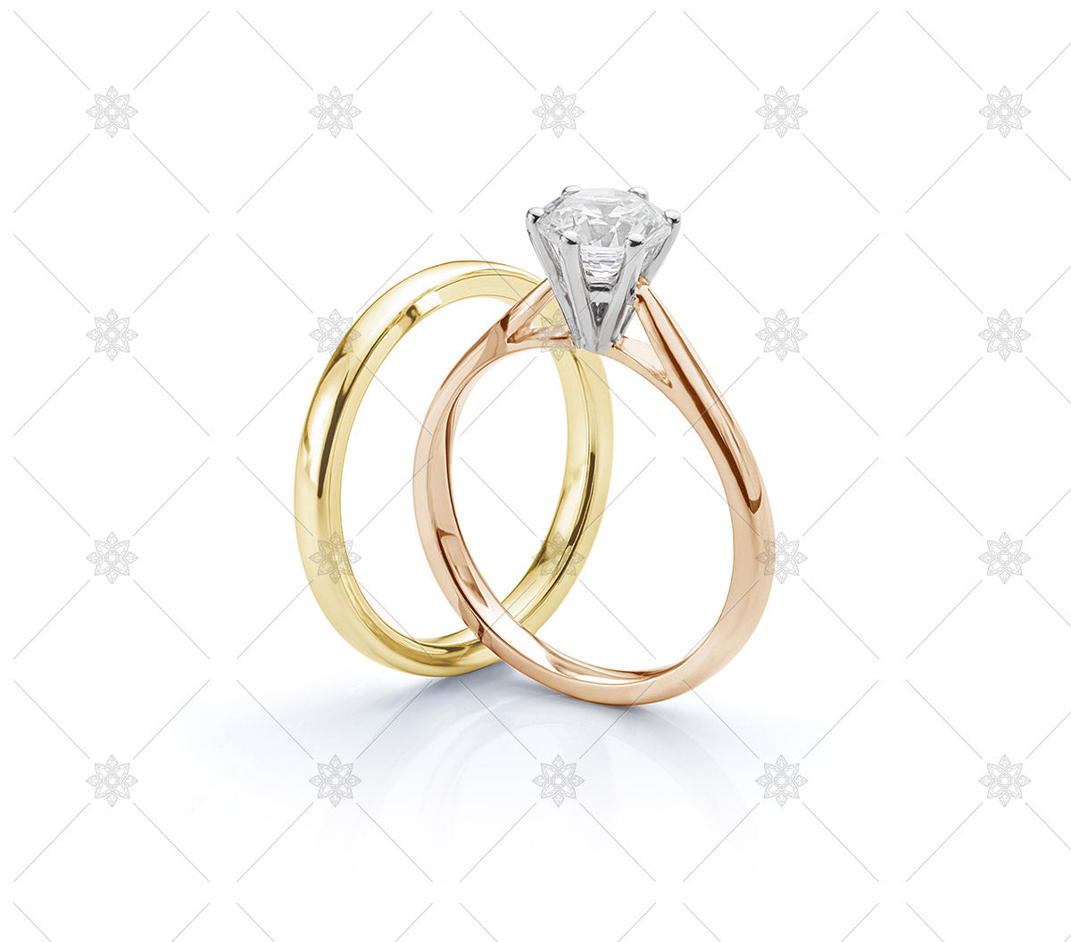 Yellow Gold Wedding Ring and Rose Gold Engagement Ring set