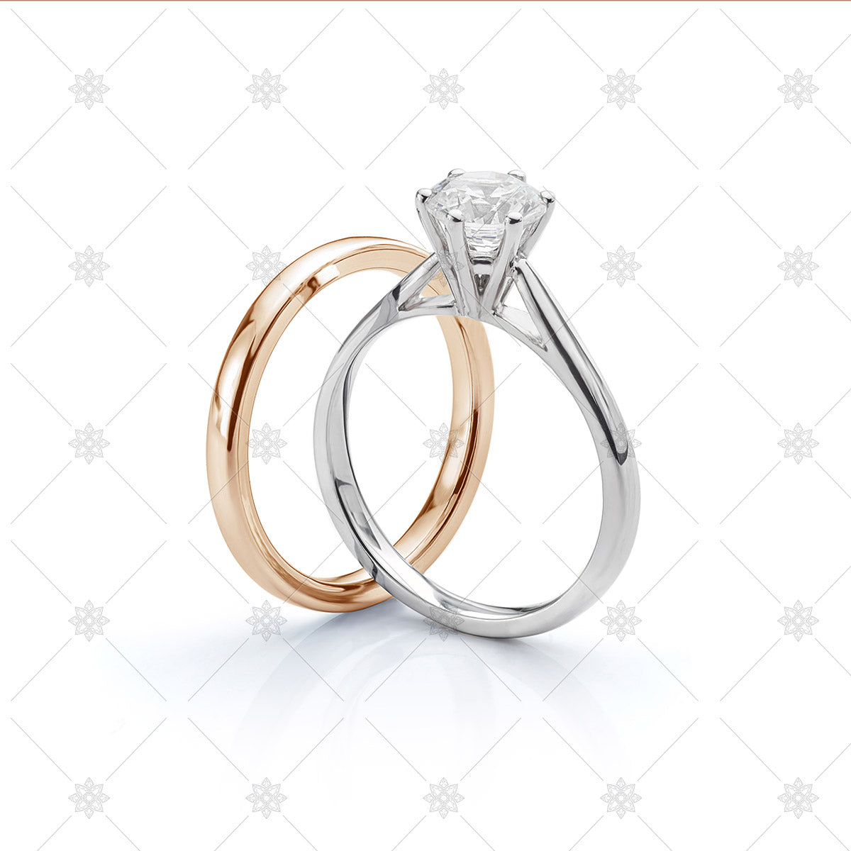 Rose Gold Wedding ring with WHite gold engagement ring