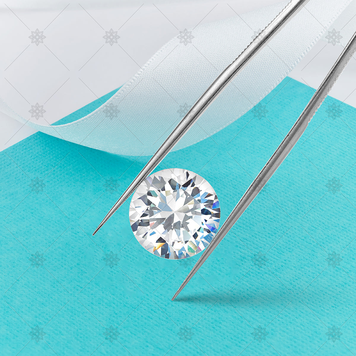 Solitaire Diamond in Tweezers on Tiffany Blue