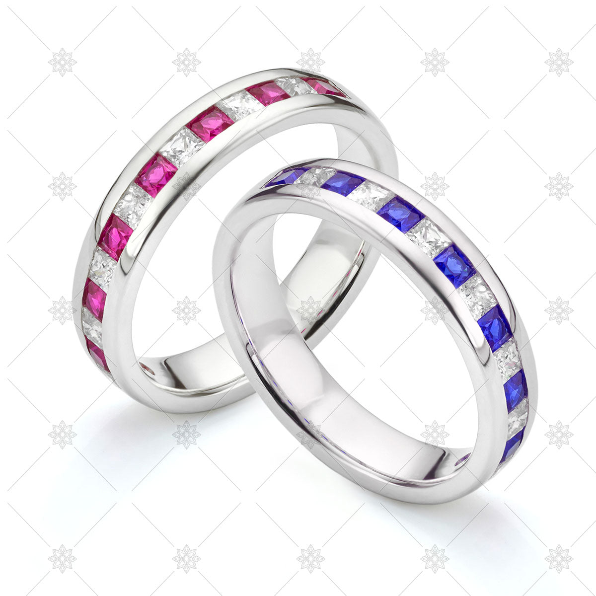 Blue and Pink Sapphire Wedding Rings stock image
