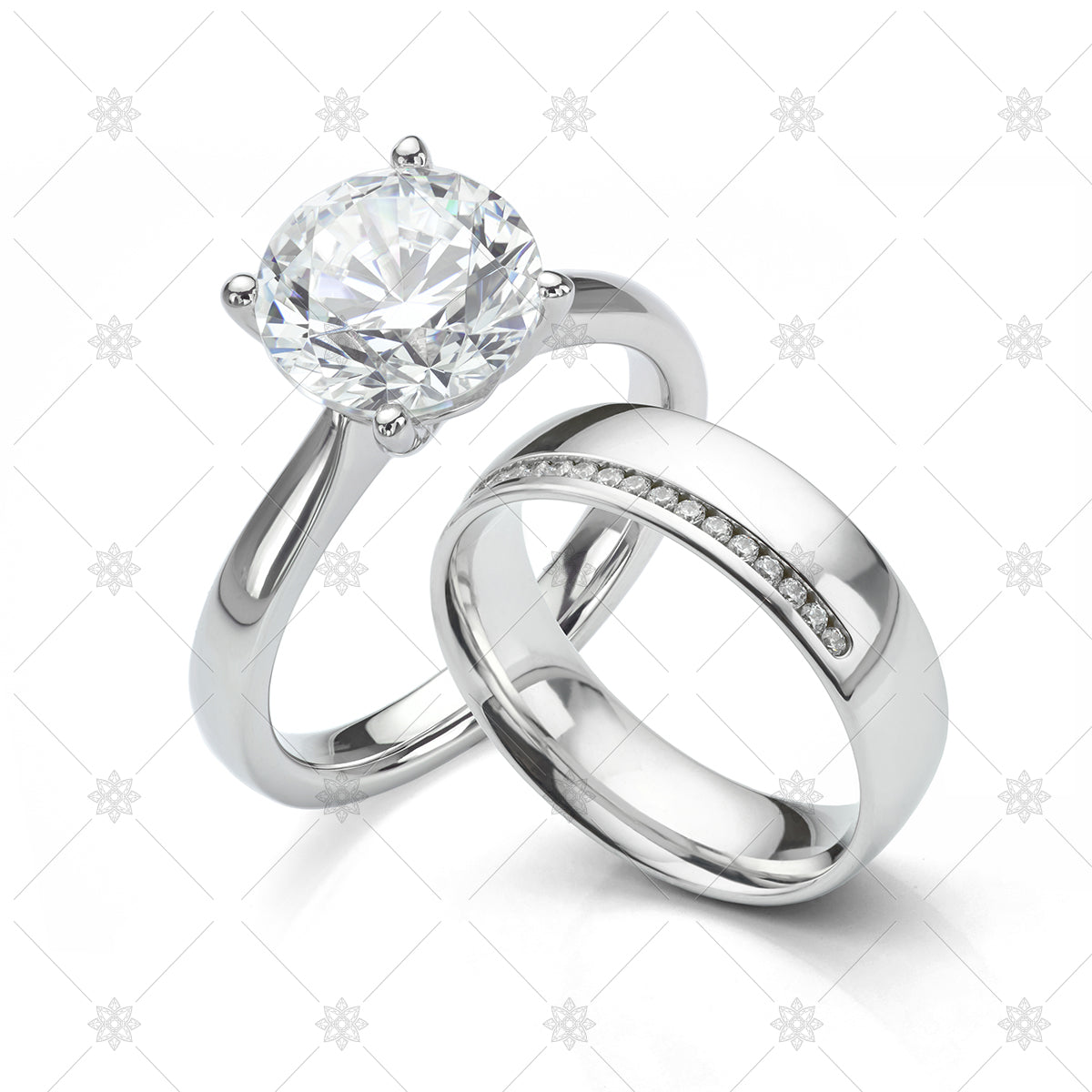 Solitaire engagement ring and wedding band stock image
