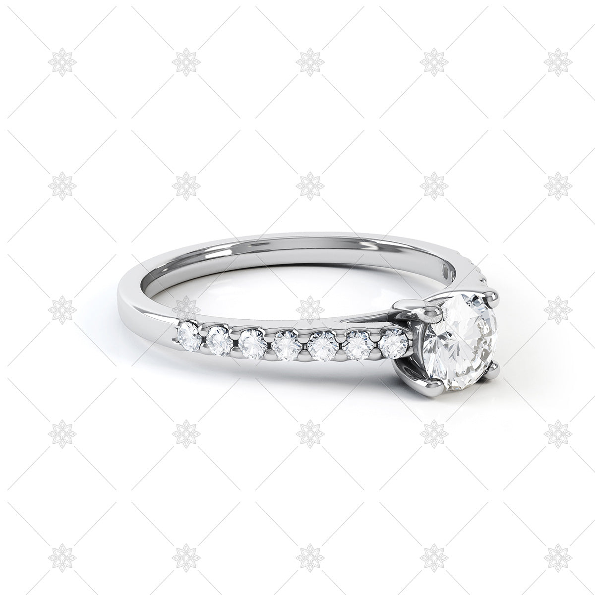 diamond solitaire ring with pave shoulders