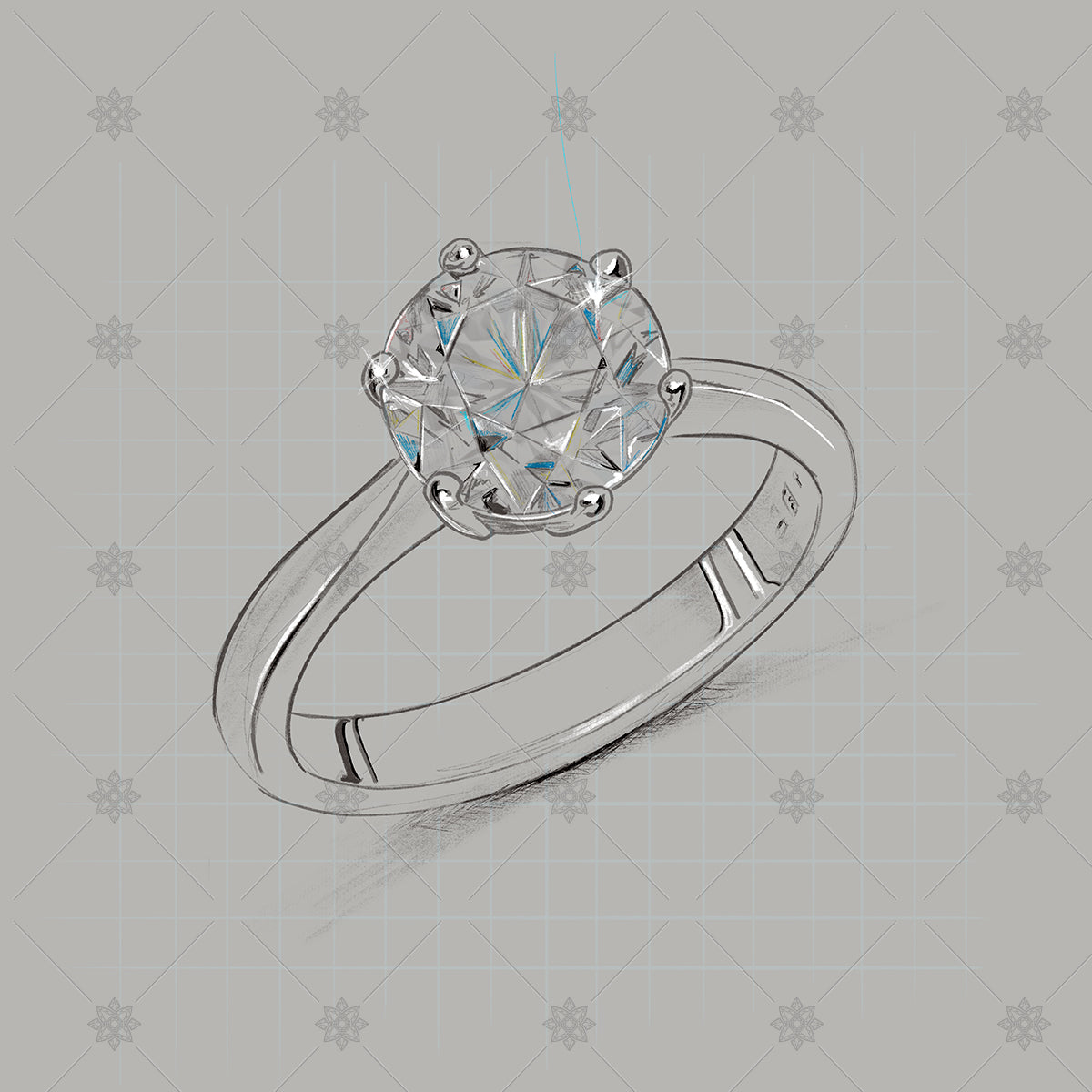 Colour Diamond Ring Pencil drawing - SK1013 – JEWELLERY:GRAPHICS