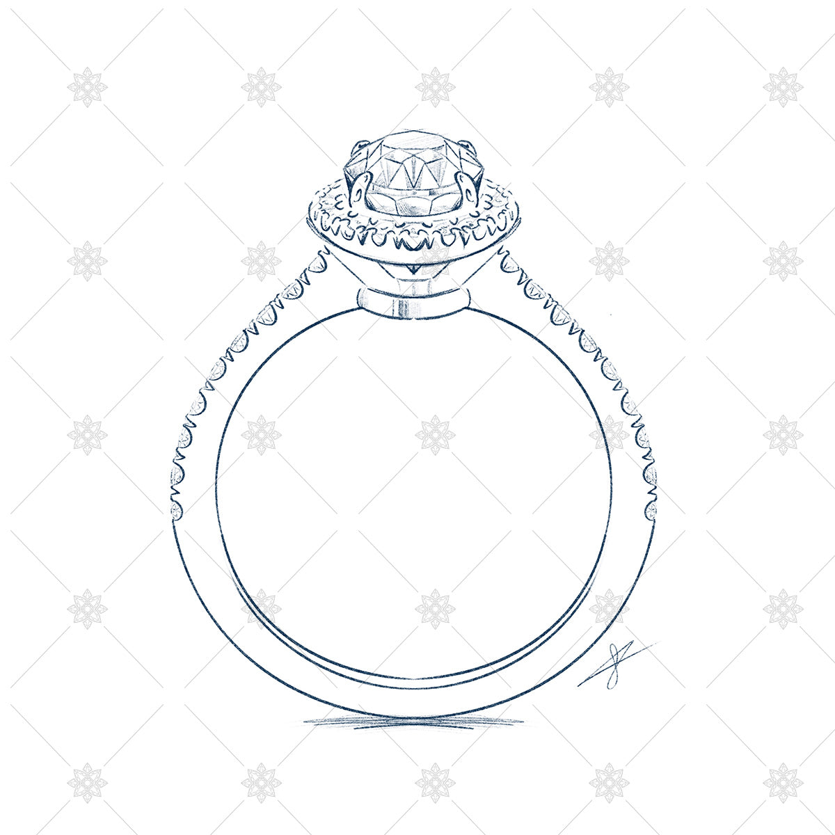 Digitally drawn diamond ring design hand drawing Vector Image