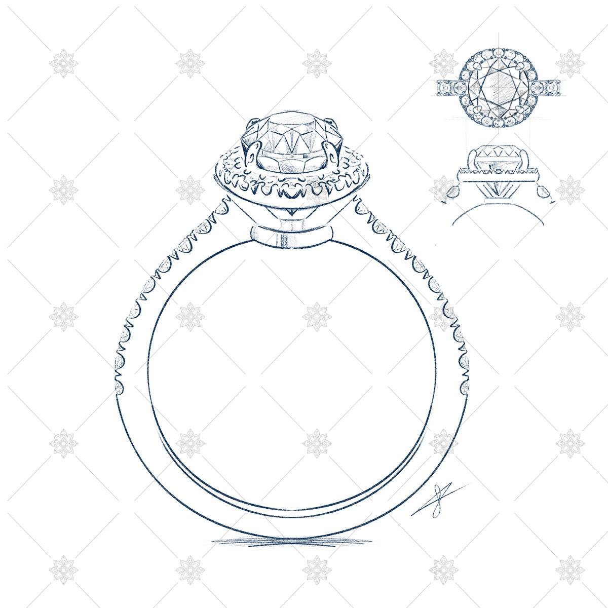 diamond ring orthographic sketches