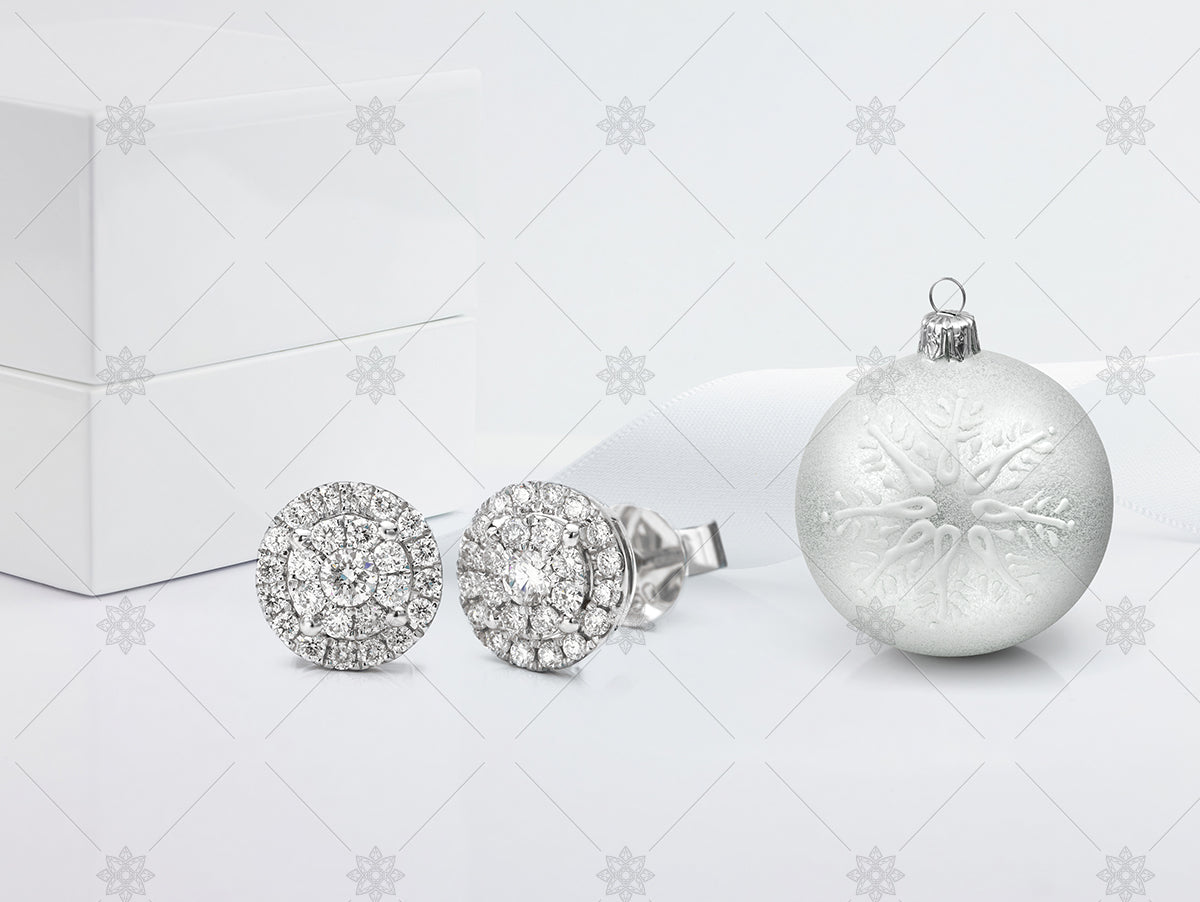 Halo Diamond Earrings with Silver Christmas Bauble