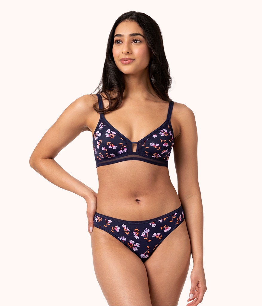 The Mesh Trim Bralette: Navy Daisy