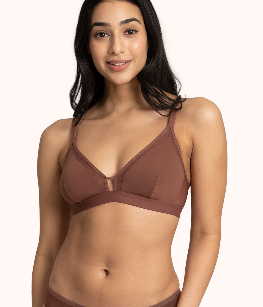 BLAKE & CO. Mesh Inset Bralette – Unlined Bra with Adjustable Straps, Nylon  Spandex Wireless Bra, Mesh Bralette - Nude Bra, Toasted Almond, Small at   Women's Clothing store