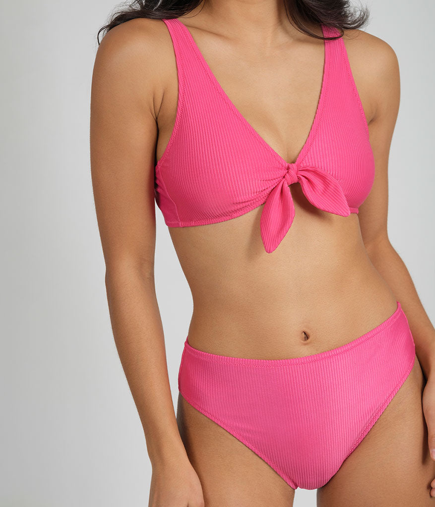 The Ribbed Plunge Bralette & High Waist Swim Bundle: Magenta