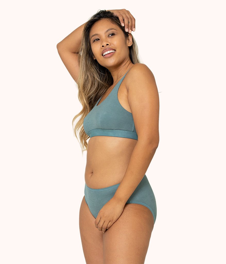 The Ribbed Scoop Back Bralette: Harbor Green