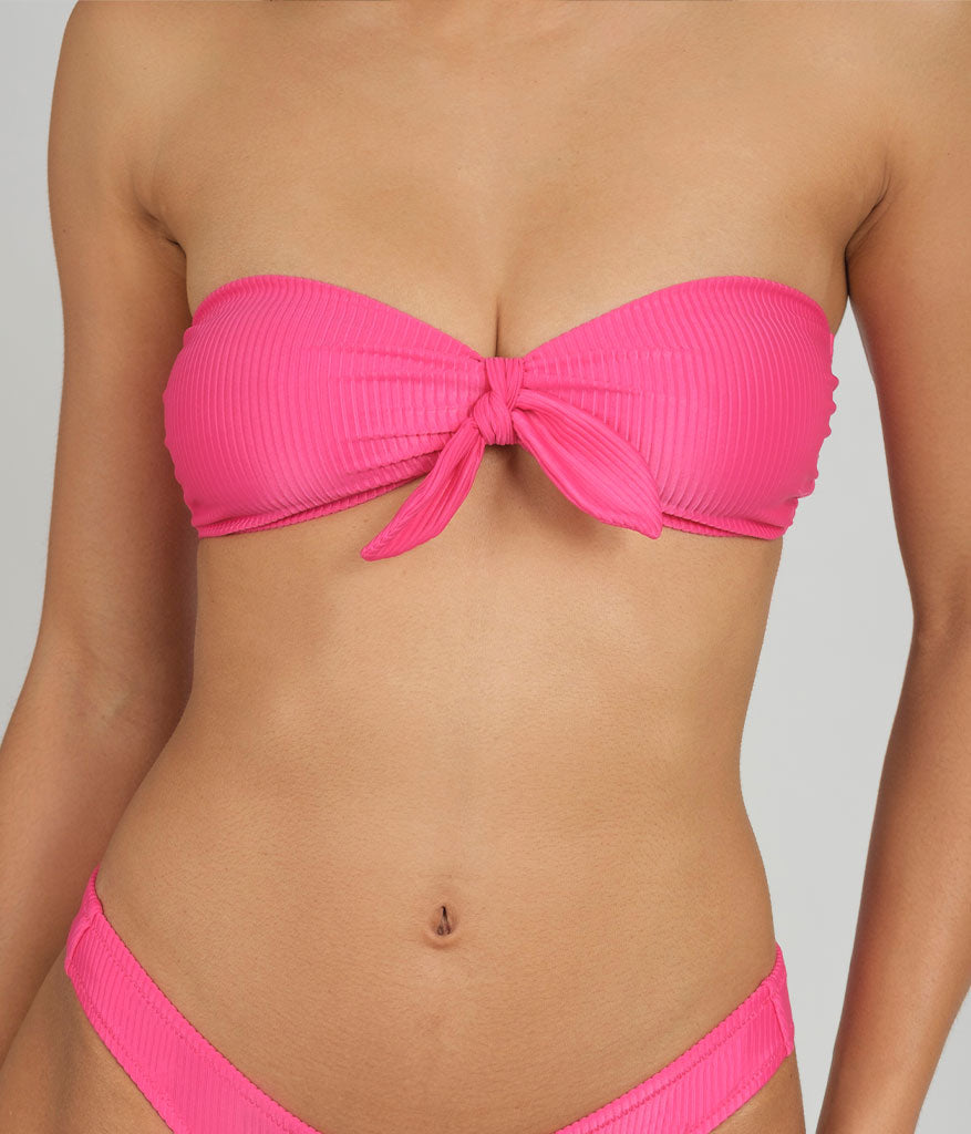 The Swim Ribbed Tie-Front Bandeau: Magenta