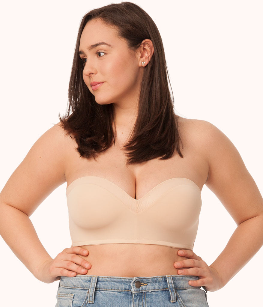 Skyevibe Invisible Bandeau Bra with Support, Womens Strapless Bras,  Skyevibe Bandeau Bra Plus Size (White Apricot Gray,L)