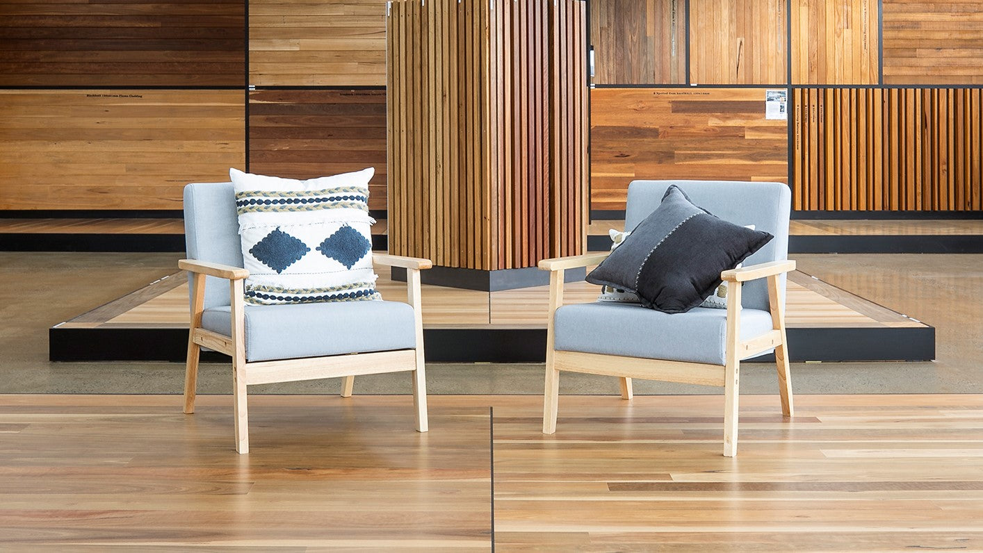 Two Chairs in Flooring and Cladding displays at Geelong Showroom