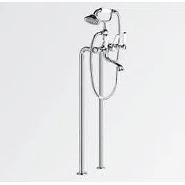 Brodware Winslow Bath Mixer With Handshower, Floor Mount. White Levers