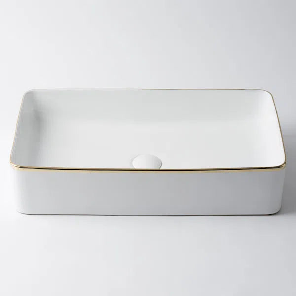 Eight Quarters Kensington Large Rectangle Basin - Gold Rim