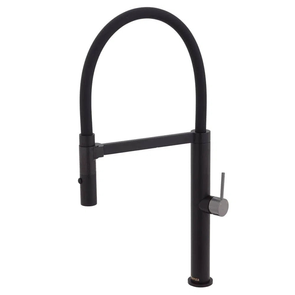 Fienza Pull Down Sink Mixer, Matte Black With Gun Metal Handle