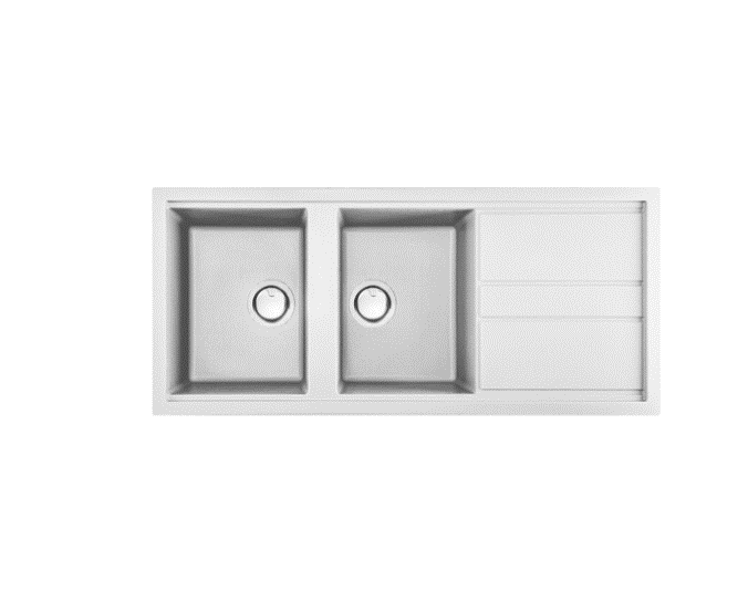 Artusi 1160 x 510mm Granitek Double Bowl Sink White