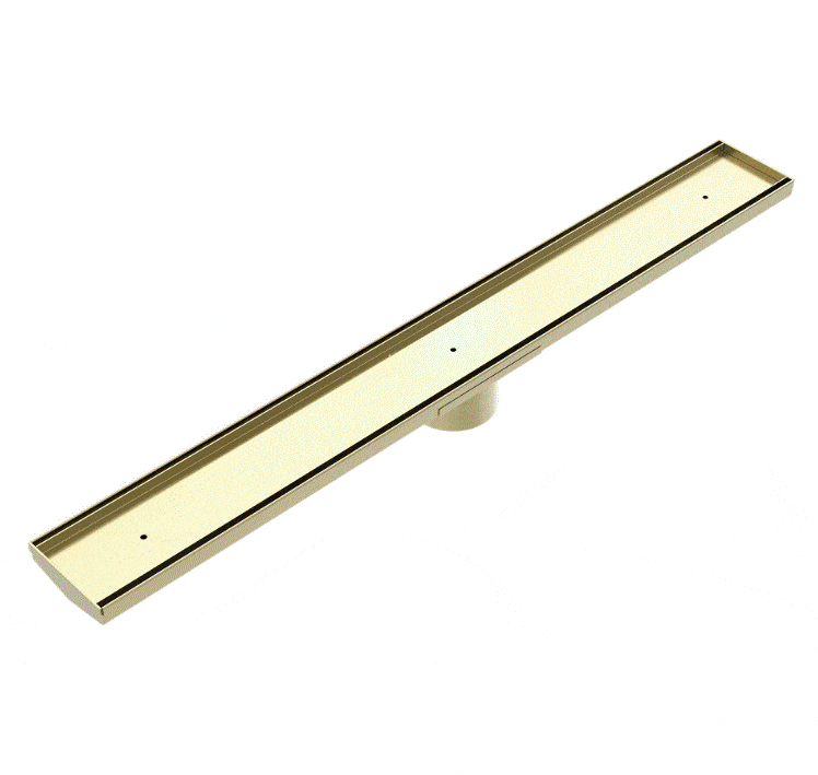 Nero Tile Insert V Channel Floor Grate 89mm Outlet With Hole Saw Brushed Gold