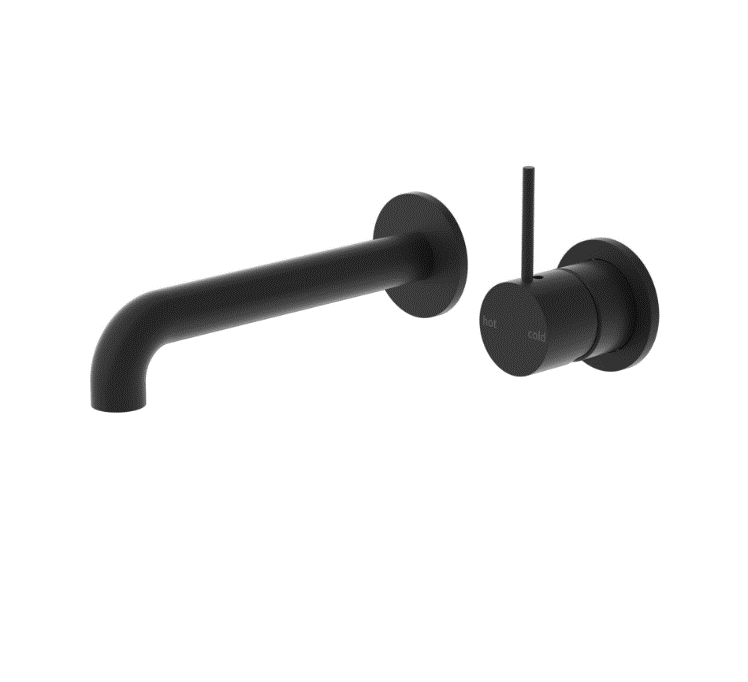 Nero Mecca Wall Basin Mixer Separate Back Plate Handle Up 160mm Spout Matte Black