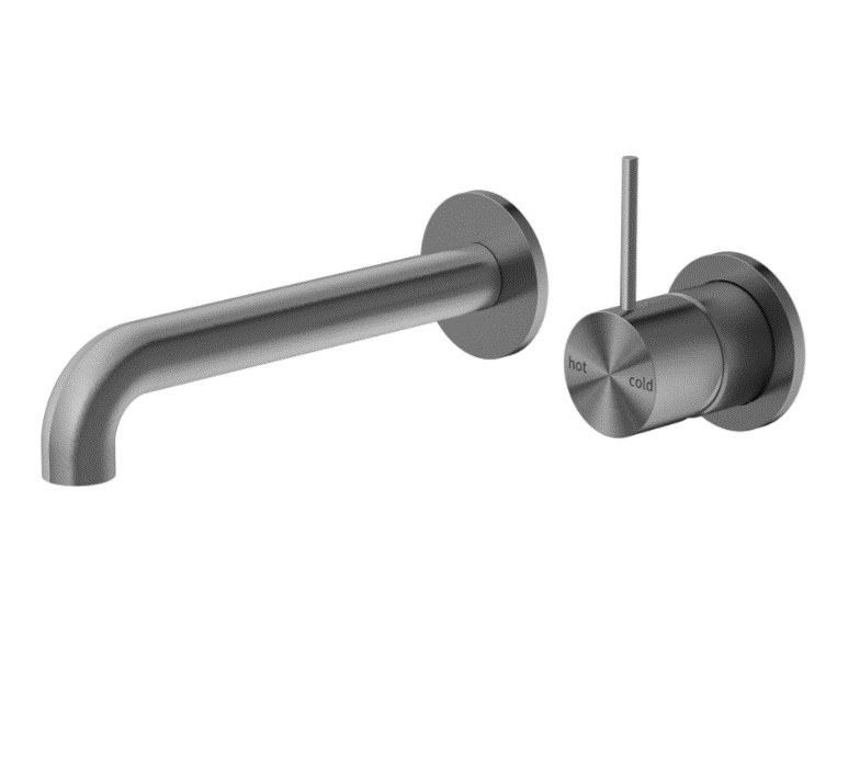 Nero Mecca Wall Basin Mixer Separate Back Plate Handle Up 185mm Spout Gun Metal