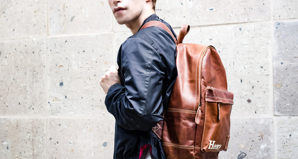 personalised leather backpack