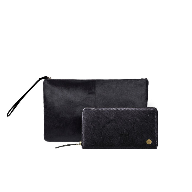 black cowhide clutch purse gift set for her save