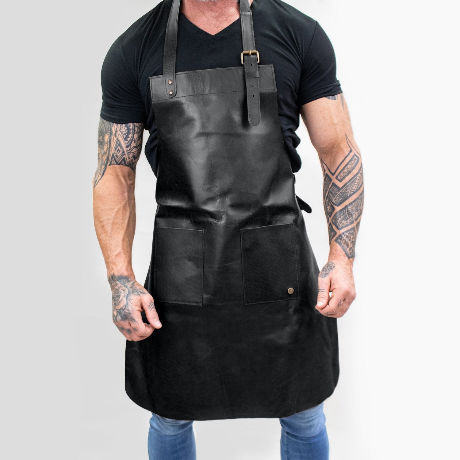 Classic Black Leather Apron | Full Grain Leather Apron for DIY